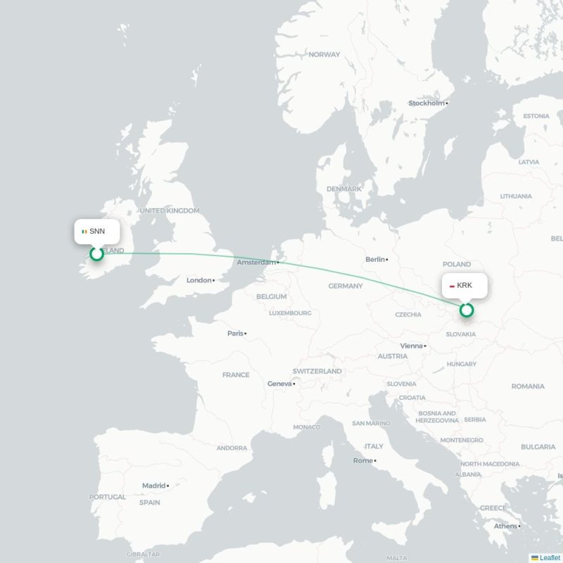 SNN - KRK route map