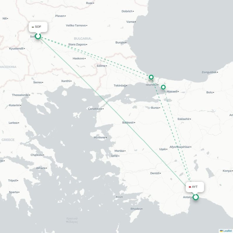 SOF - AYT route map