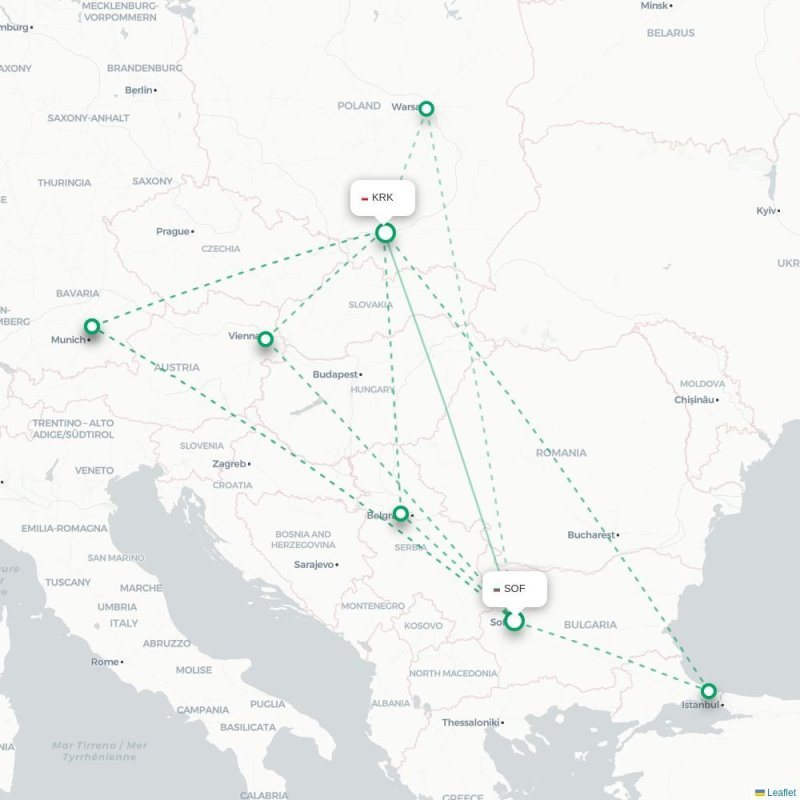 SOF - KRK route map
