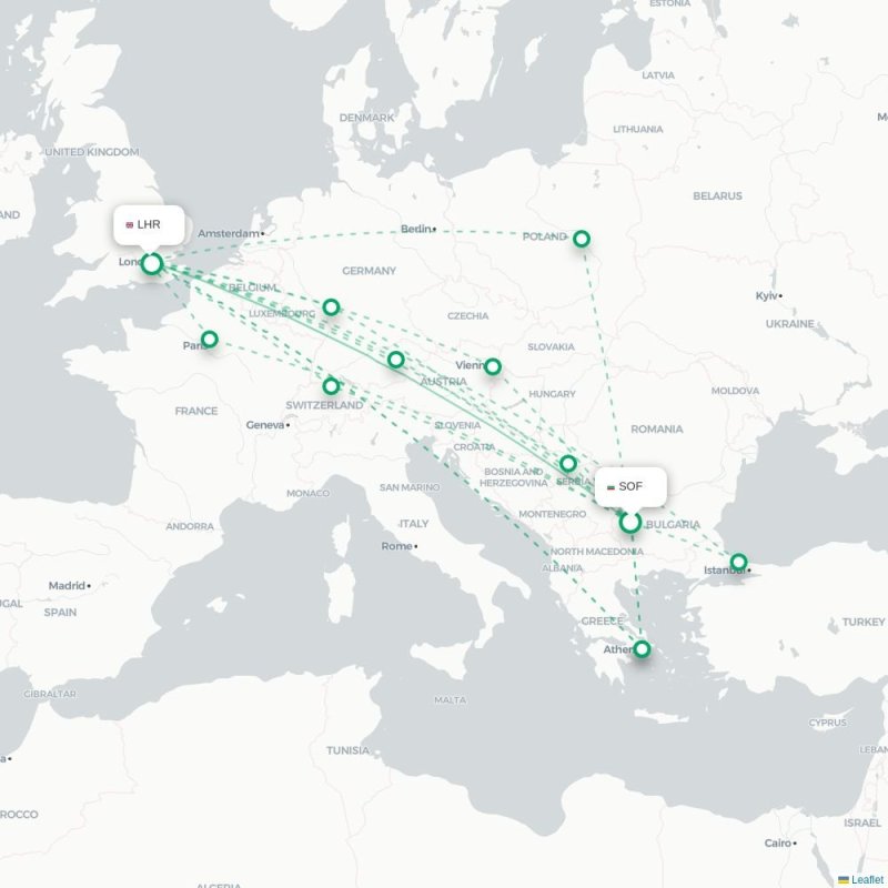 SOF - LHR route map