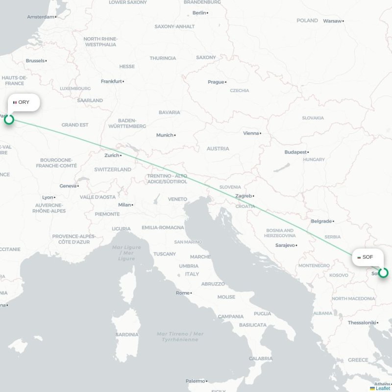 SOF - ORY route map