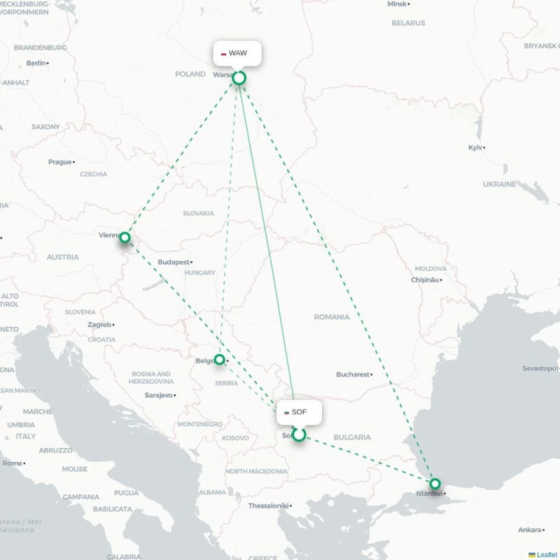 SOF - WAW route map