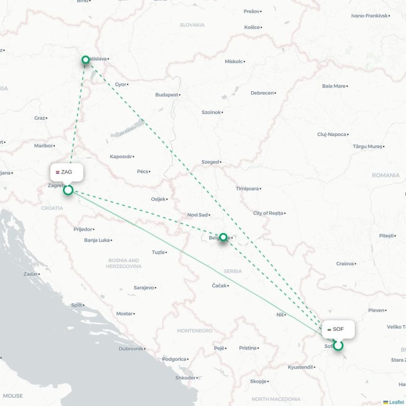 SOF - ZAG route map