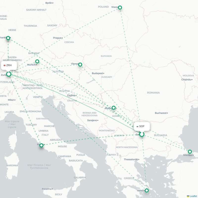 SOF - ZRH route map