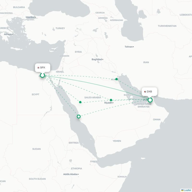 SPX - DXB route map