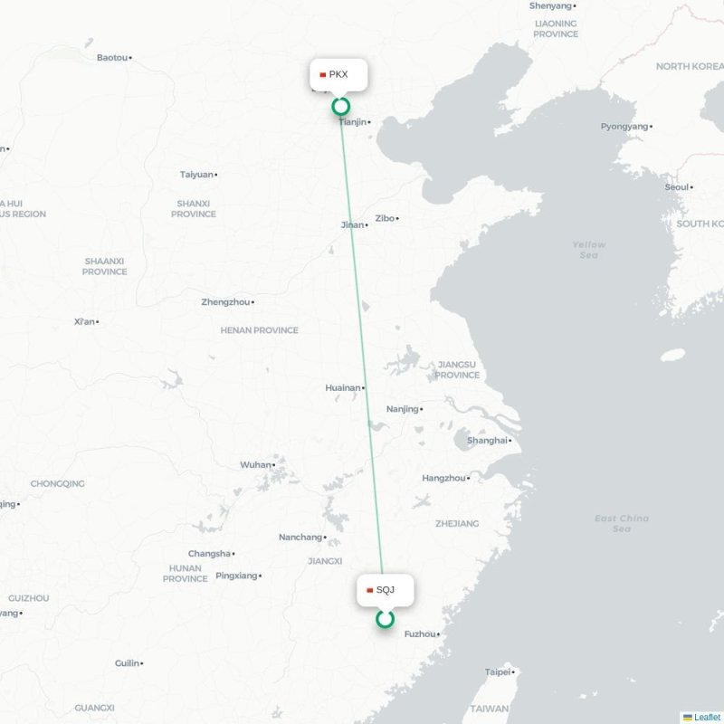 SQJ - PKX route map