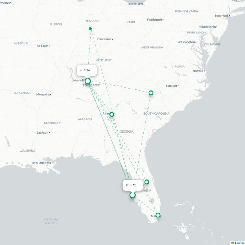 SRQ - BNA route map