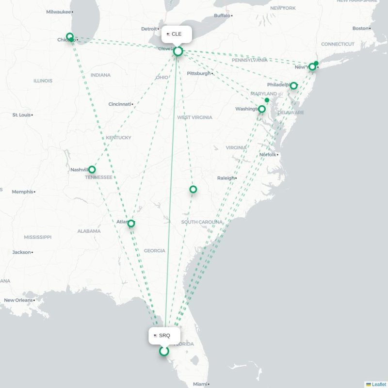 SRQ - CLE route map