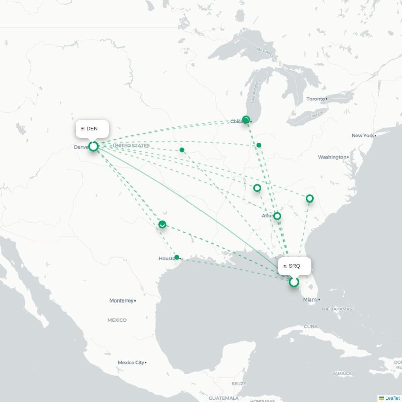 SRQ - DEN route map