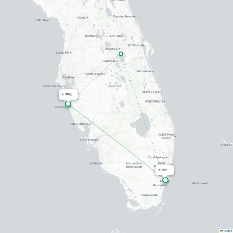 SRQ - MIA route map