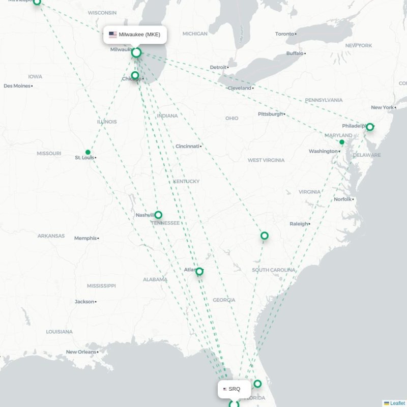 SRQ - MKE route map