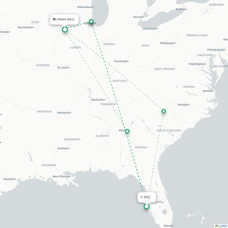SRQ - MLI route map