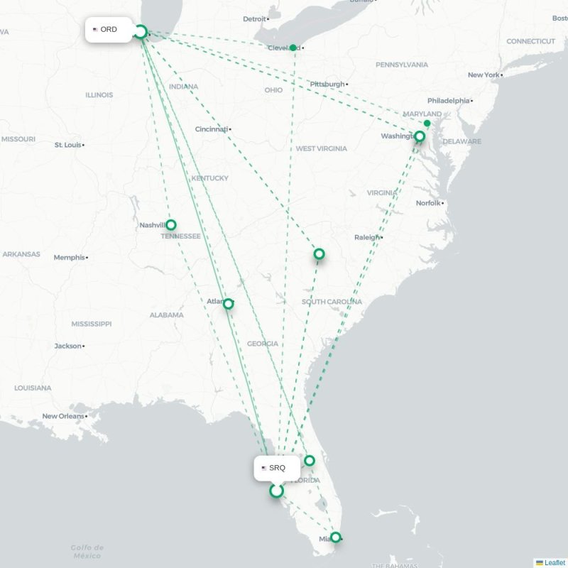 SRQ - ORD route map