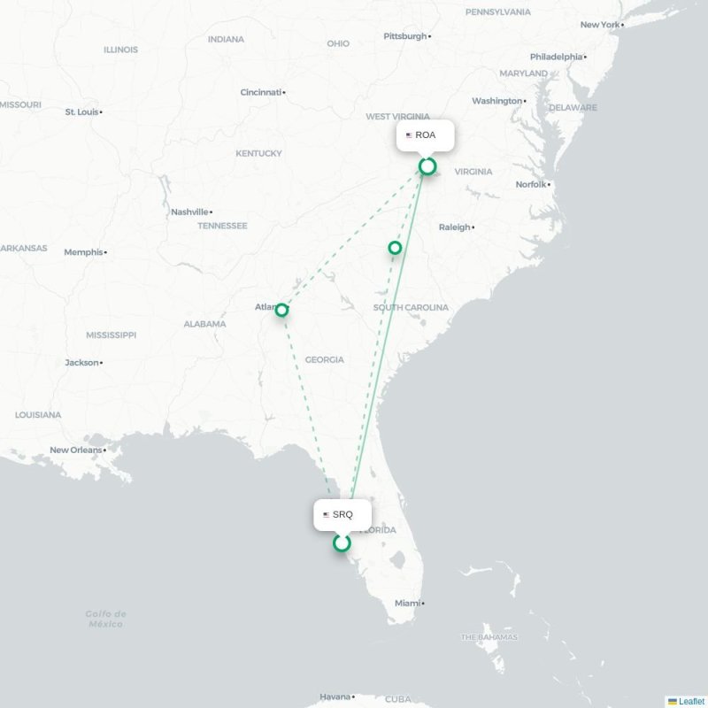 SRQ - ROA route map