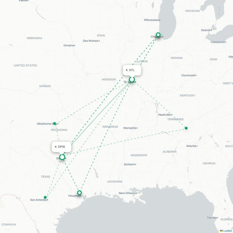 STL - DFW route map