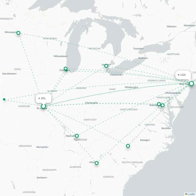 STL - LGA route map