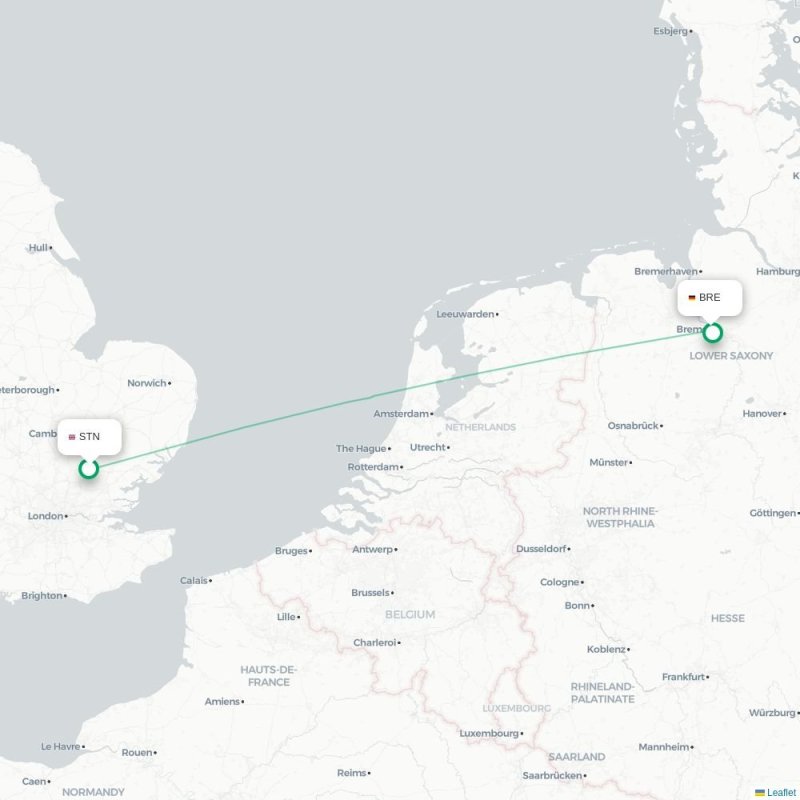 STN - BRE route map