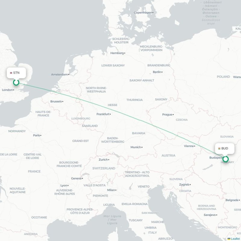 STN - BUD route map