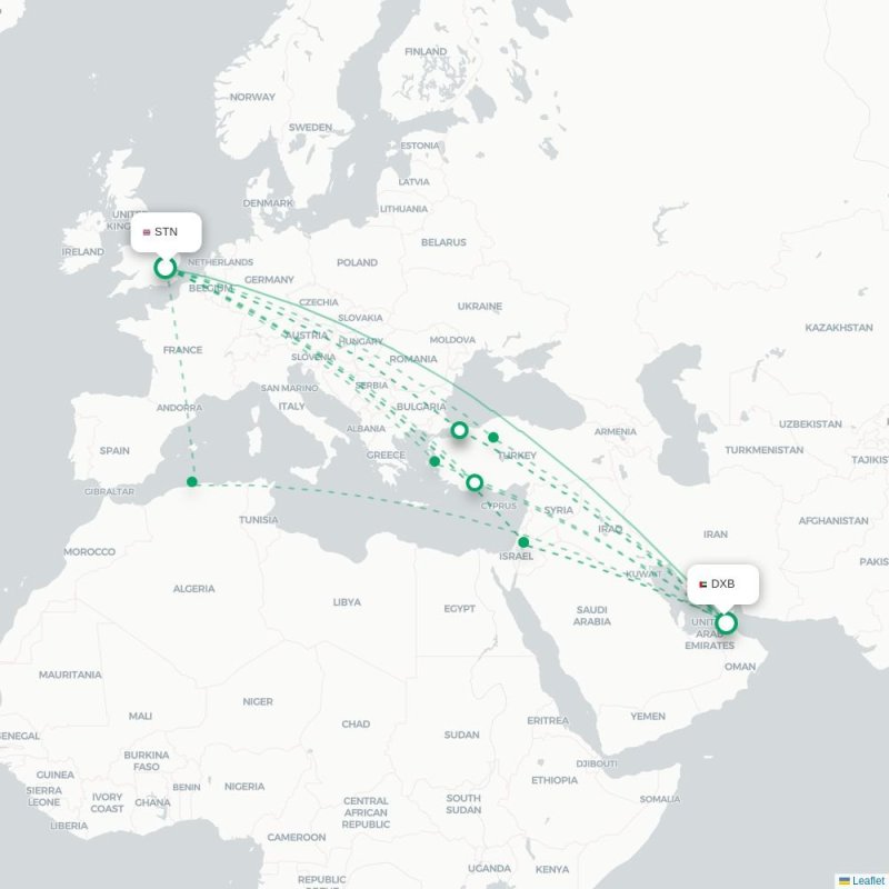 STN - DXB route map