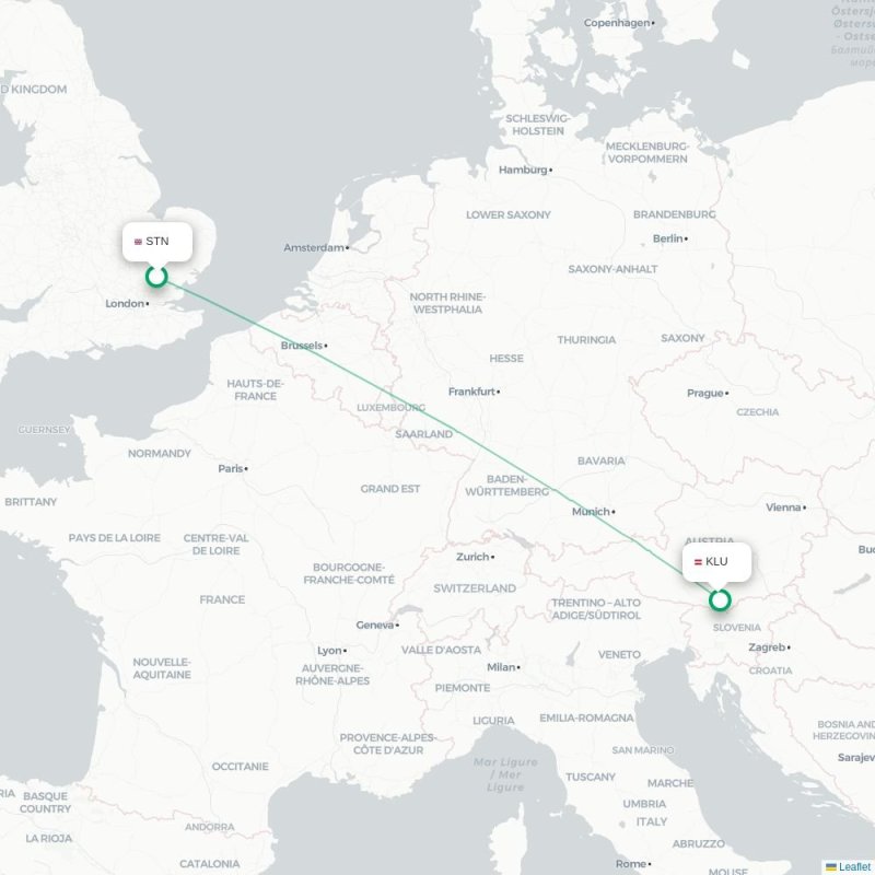 STN - KLU route map