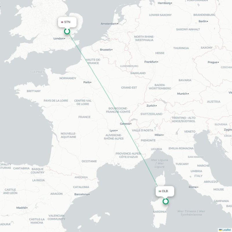 STN - OLB route map