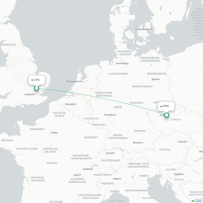 STN - PRG route map
