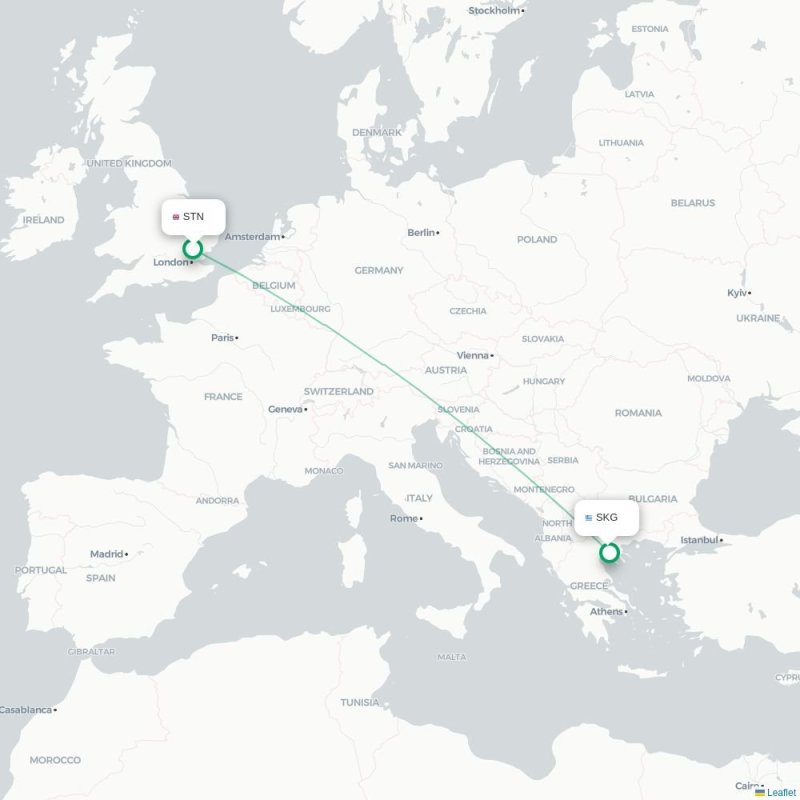 STN - SKG route map