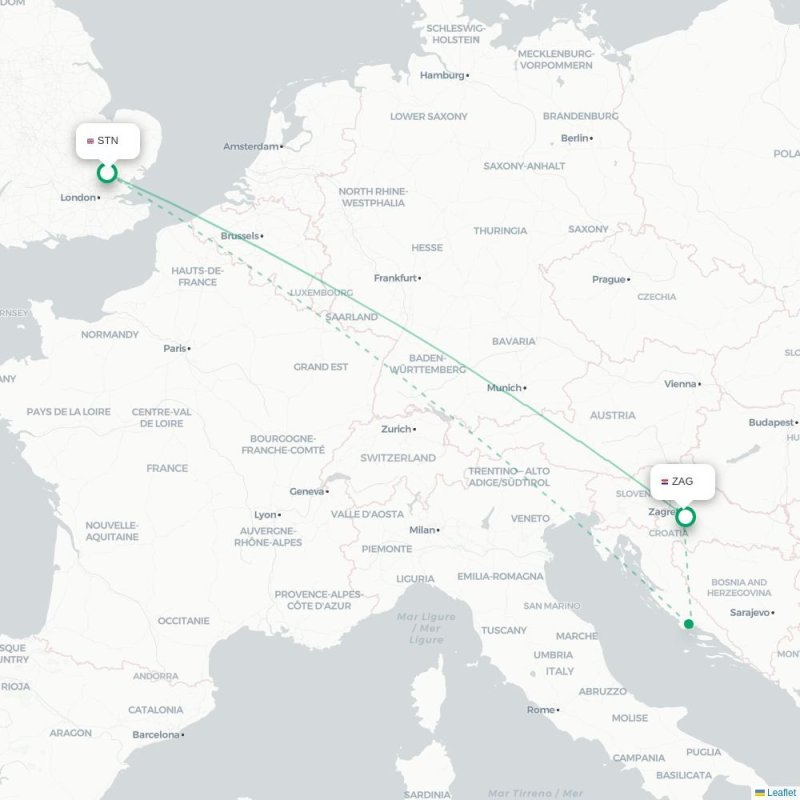 STN - ZAG route map