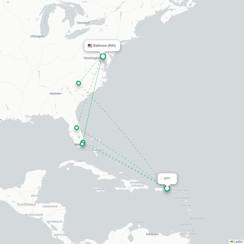 STT - BWI route map