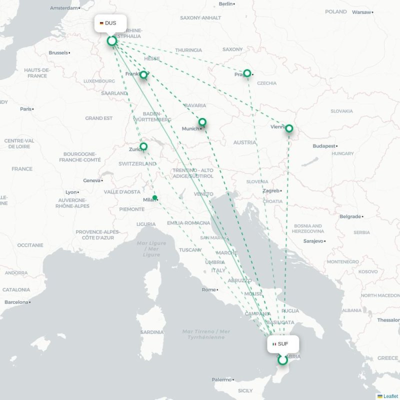 SUF - DUS route map