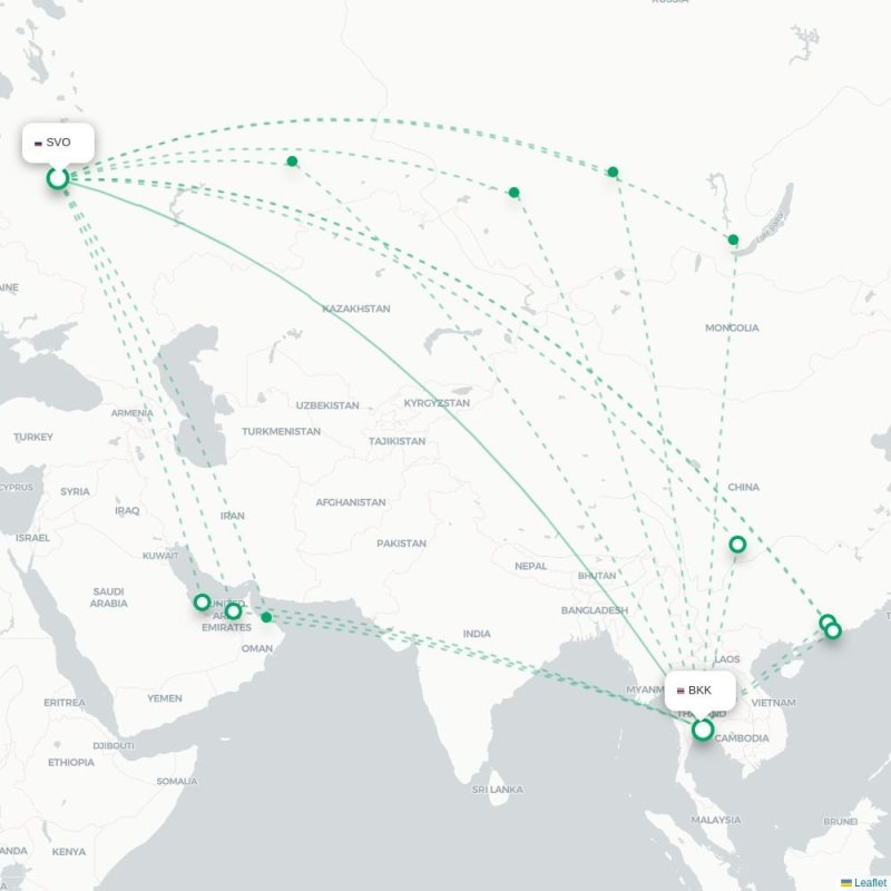 SVO - BKK route map