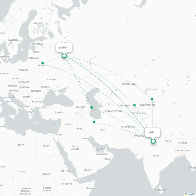 SVO - DEL route map