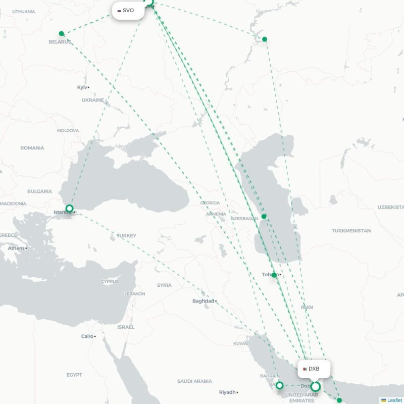 SVO - DXB route map