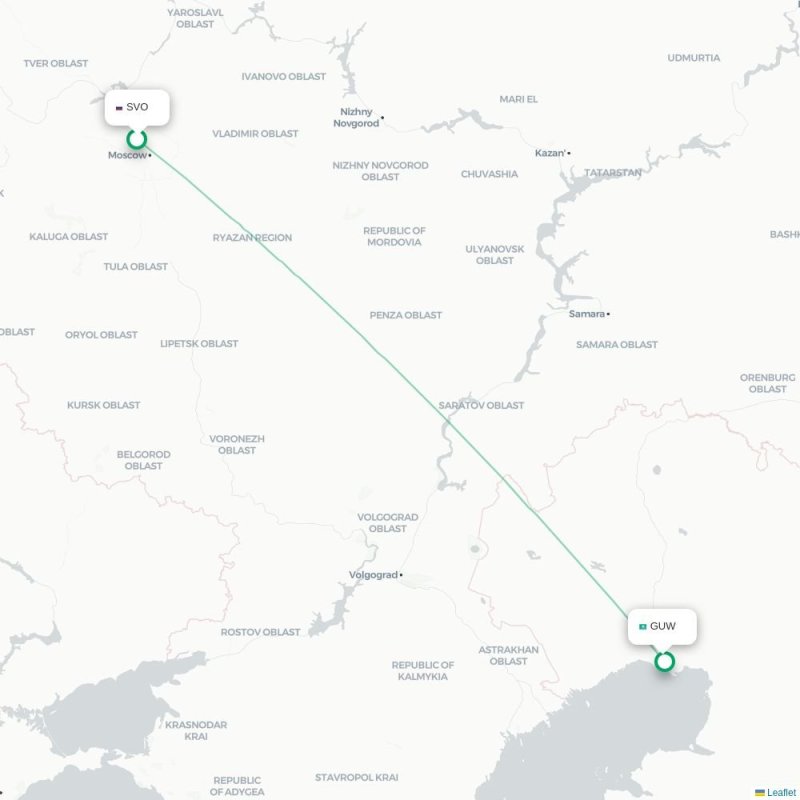 SVO - GUW route map