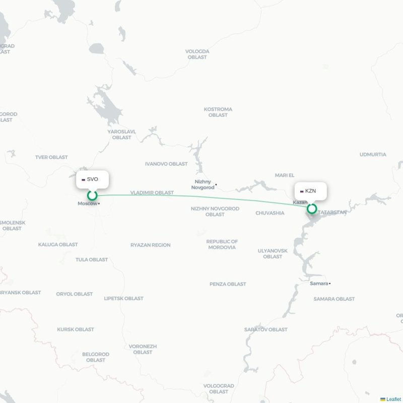 SVO - KZN route map