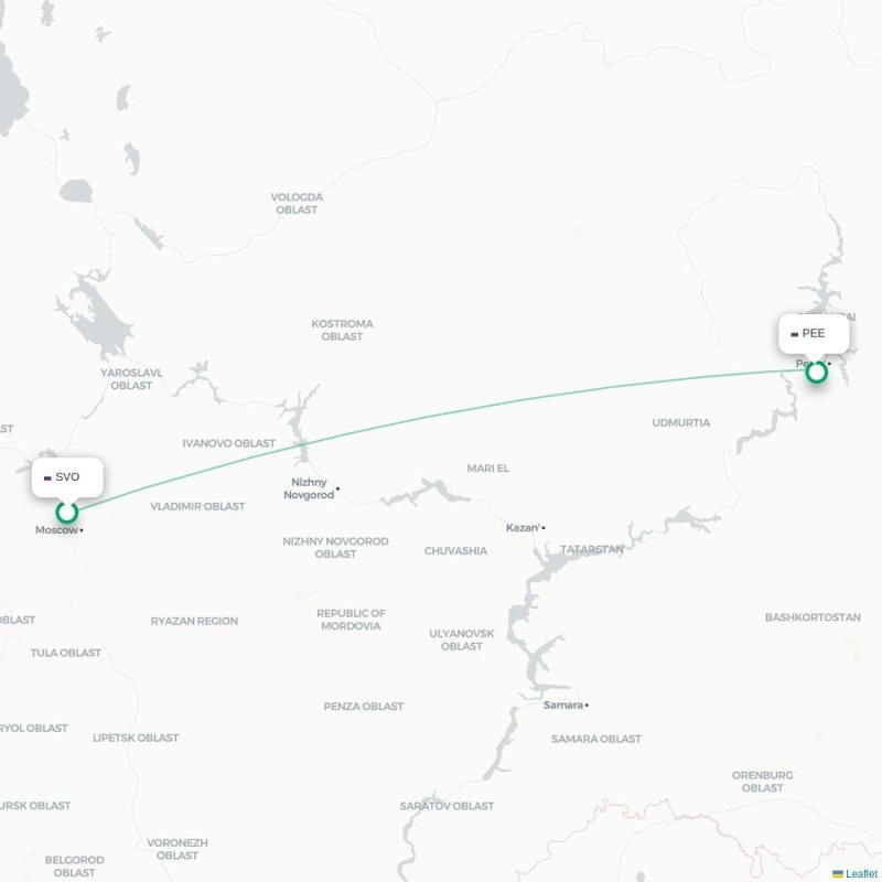 SVO - PEE route map