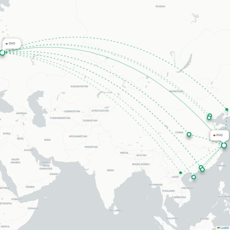 SVO - PVG route map