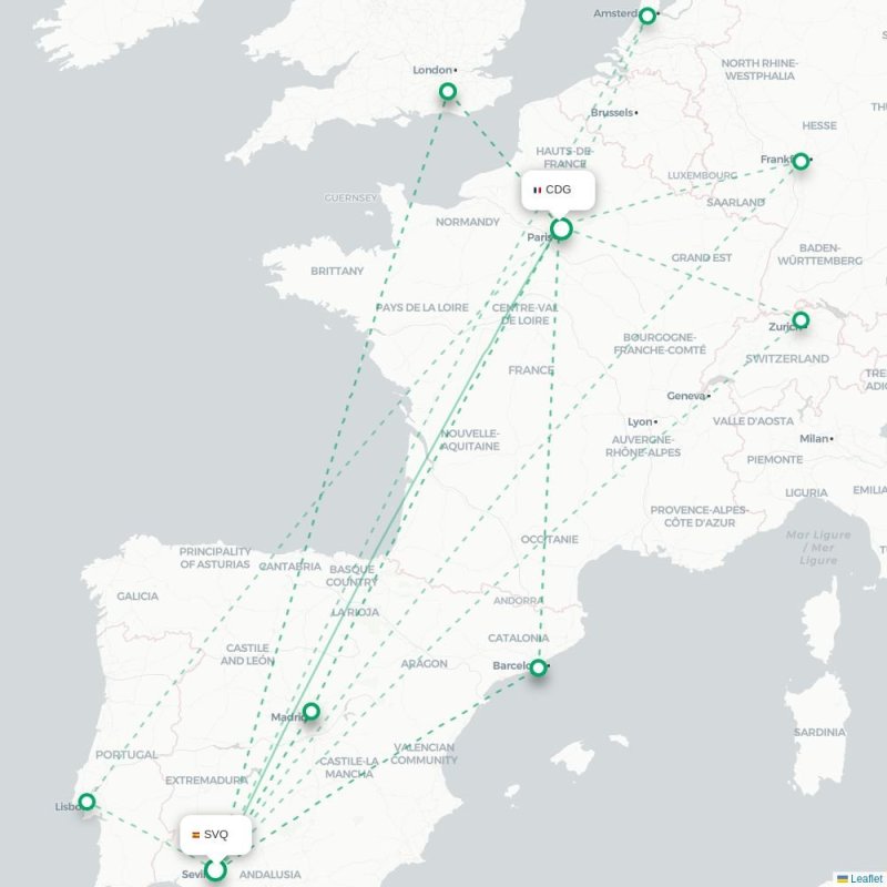 SVQ - CDG route map
