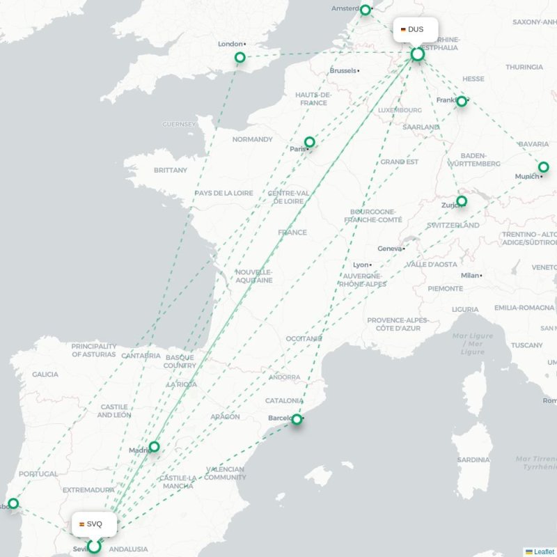 SVQ - DUS route map