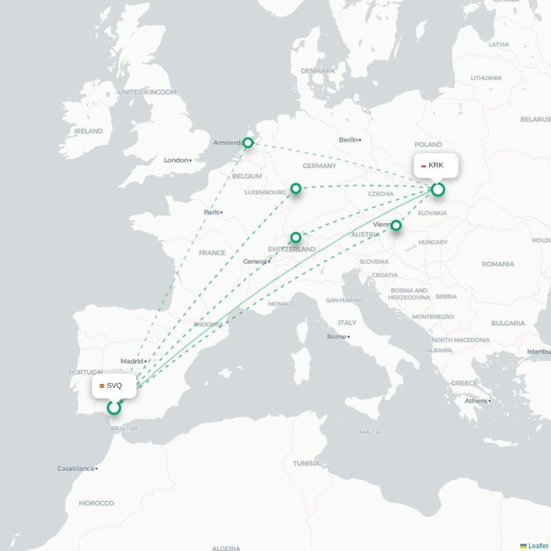 SVQ - KRK route map