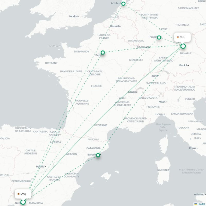 SVQ - NUE route map