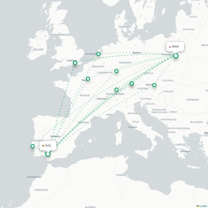 SVQ - WAW route map