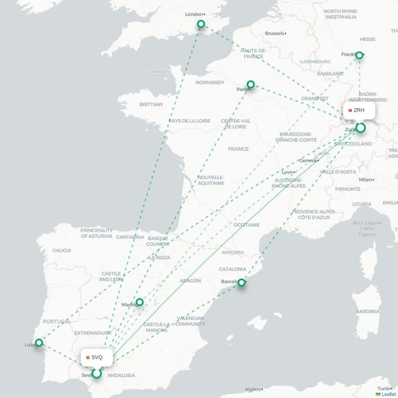 SVQ - ZRH route map