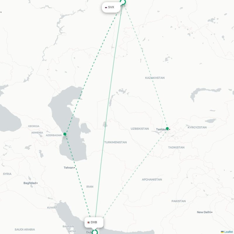 SVX - DXB route map