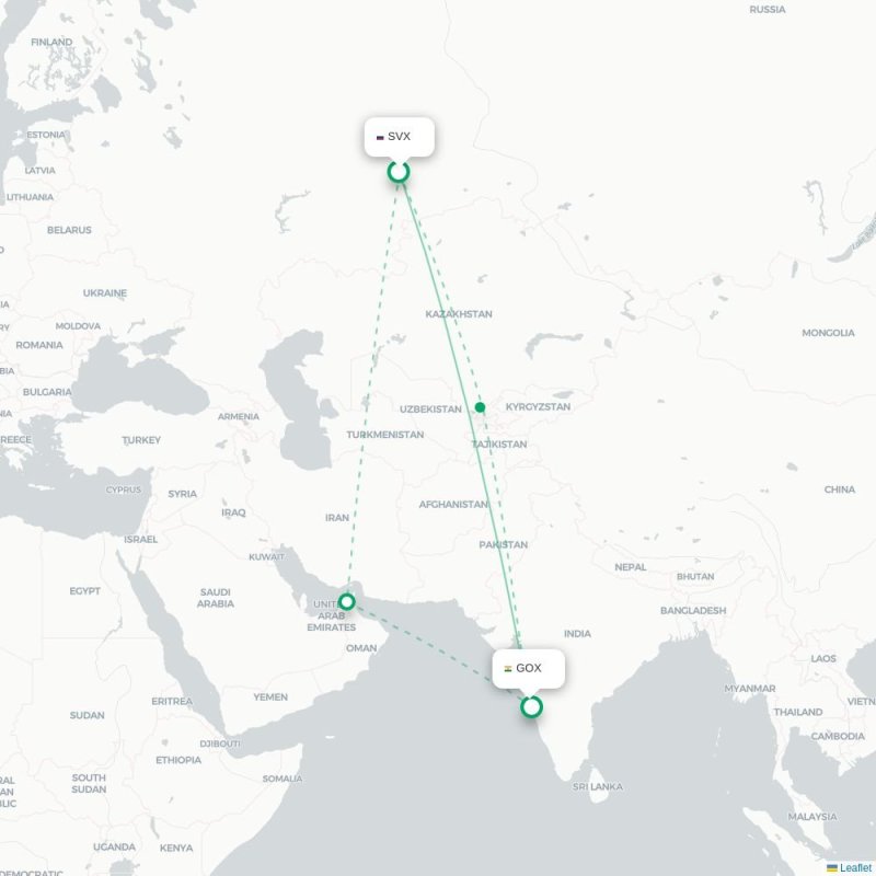 SVX - GOX route map