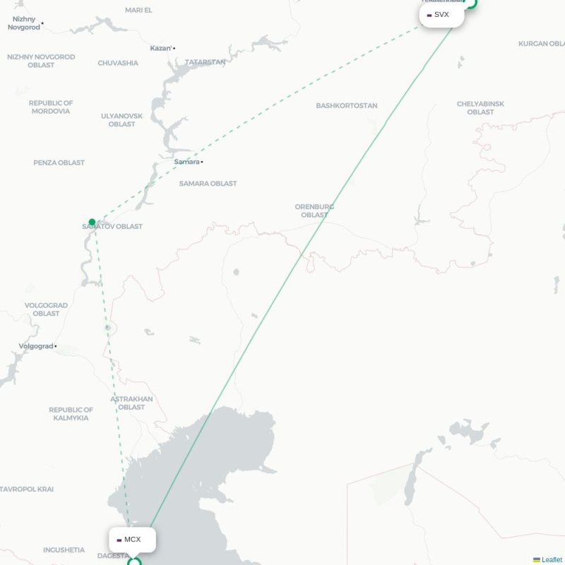 SVX - MCX route map