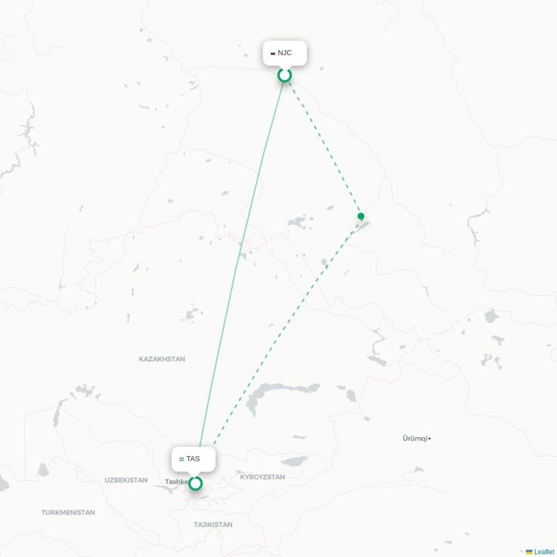SVX - TAS route map