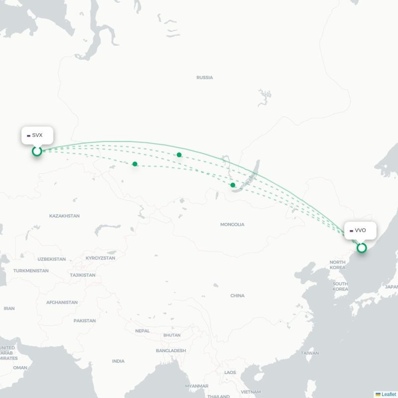 SVX - VVO route map