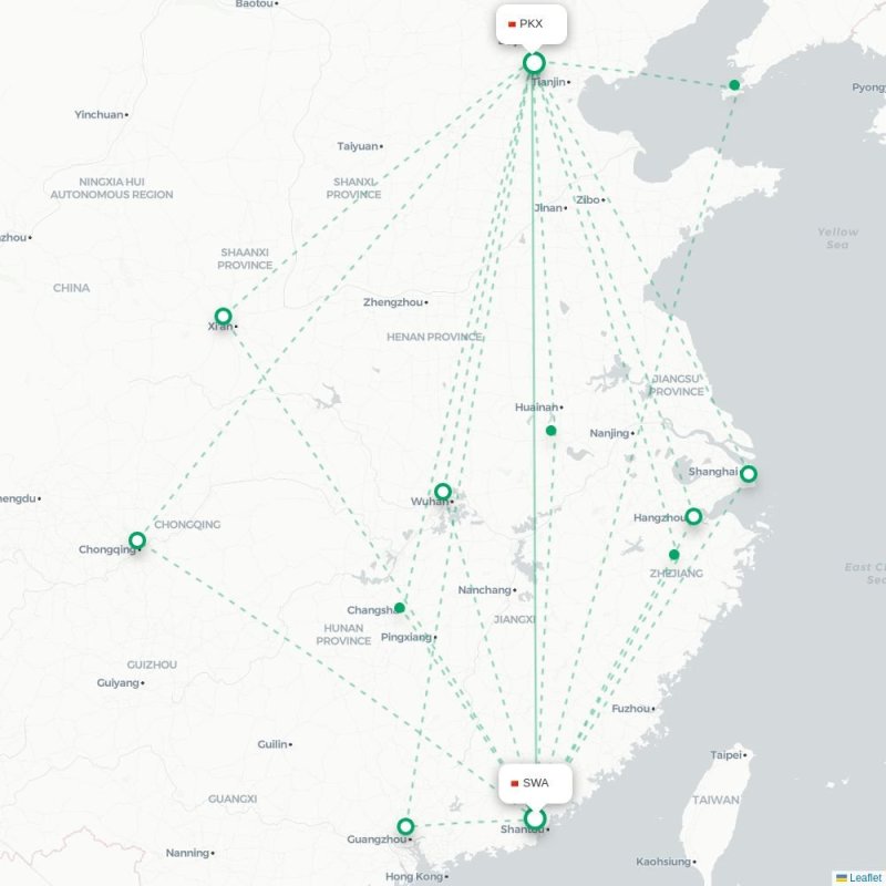 SWA - PKX route map