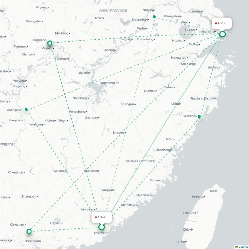 SWA - PVG route map